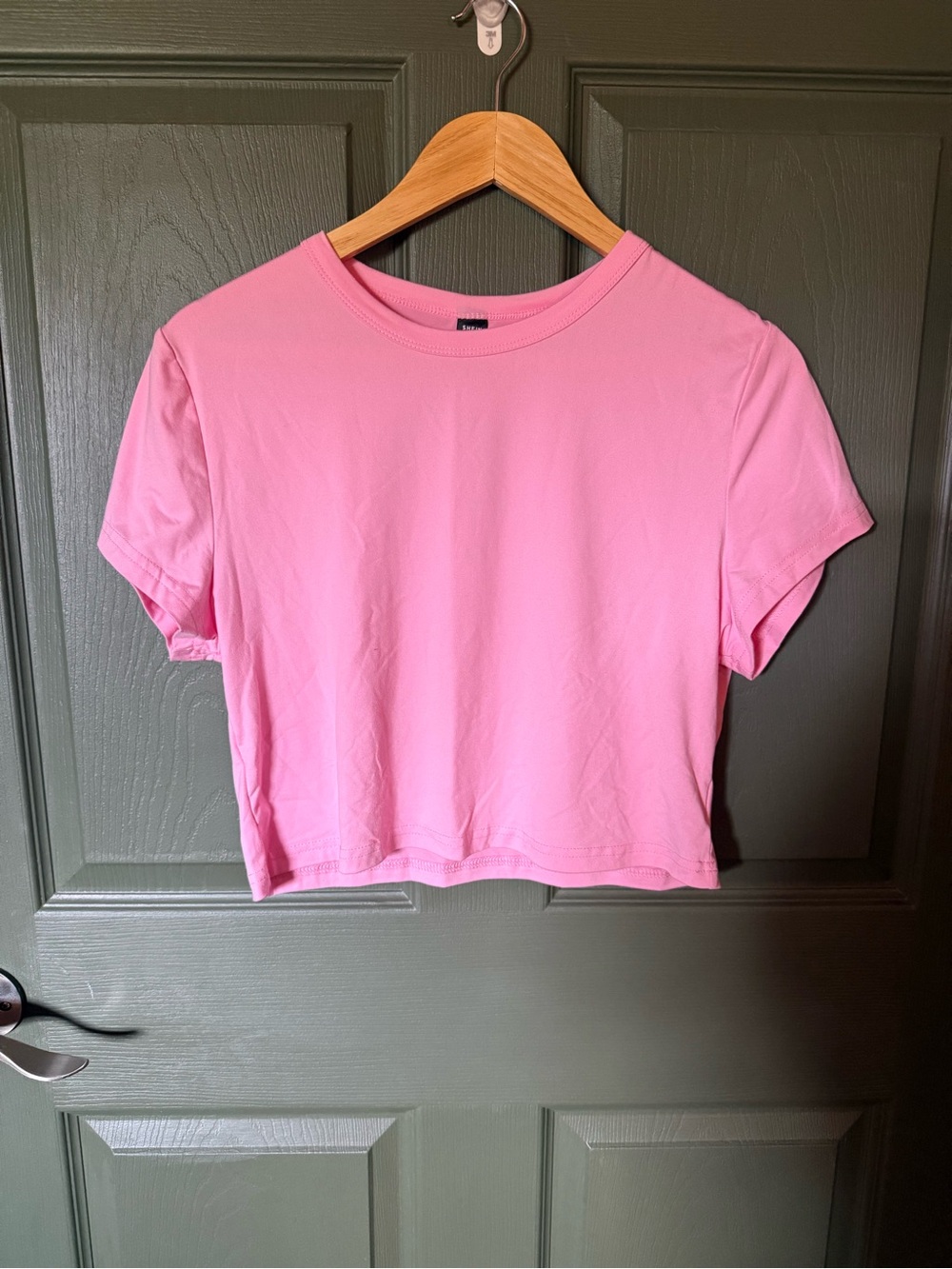 SHEIN Pink Short Sleeve Crewneck Crop Top